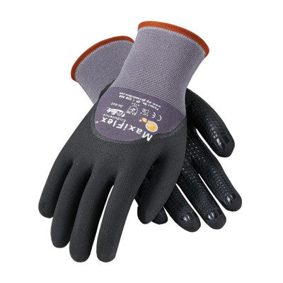 Protective Industrial Products 34-845/S Small MaxiFlex Endurance by ATG 15 Gauge Abrasion Resistant Black Micro-Foam Nitrile Palm And Fingertip Coated Work Gloves With Gray Seamless Knit-eSafety Supplies, Inc