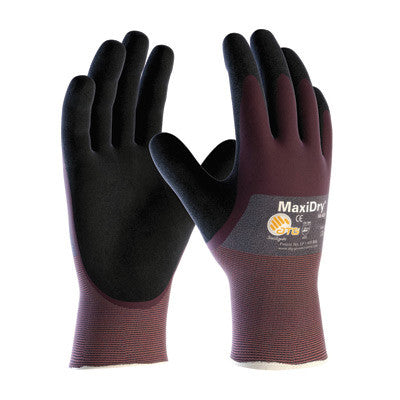 Protective Industrial Products Medium MaxiDry by ATG Ultra Light Weight Abrasion Resistant Black Nitrile Dipped Coated Work Gloves With Purple Seamless Knit Nylon Liner And Continuous Knit Cuff-eSafety Supplies, Inc