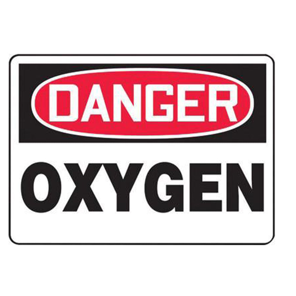 Accuform Signs 7" X 10" Black, Red And White 0.055" Plastic Chemicals And Hazardous Materials Sign "DANGER OXYGEN" With 3/16" Mounting Hole And Round Corner-eSafety Supplies, Inc