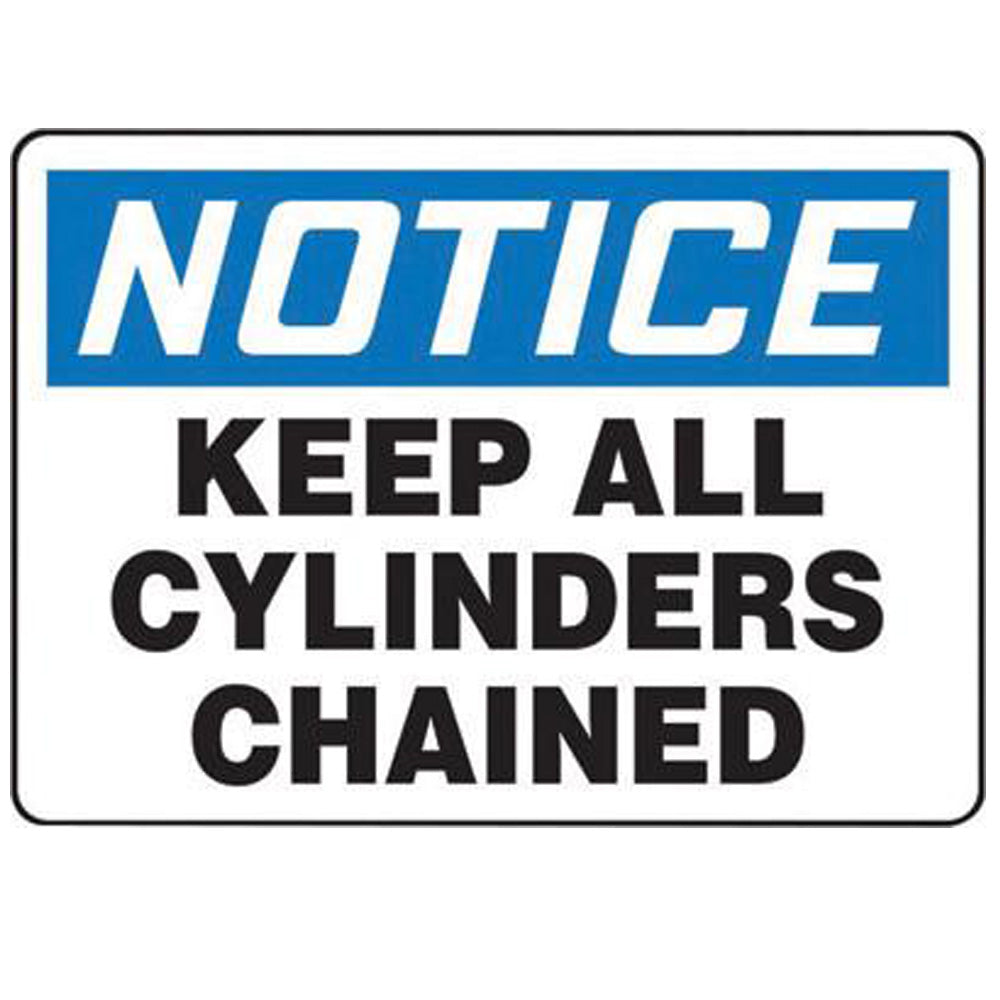 Accuform Signs 7" X 10" Black, Blue And White 4 mils Adhesive Vinyl Cylinder And Compressed Gas Sign "NOTICE KEEP ALL CYLINDERS CHAINED"-eSafety Supplies, Inc