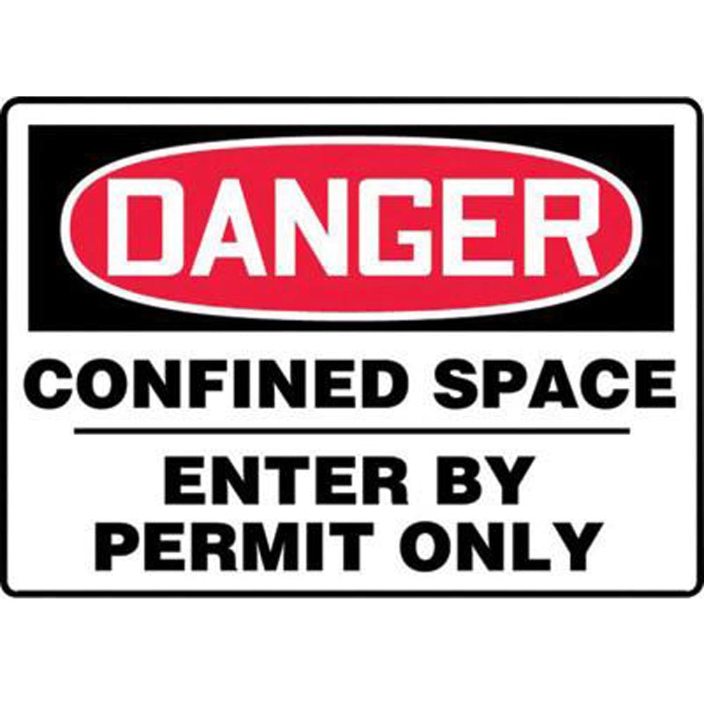 Accuform Signs 7" X 10" Black, Red And White 0.055" Plastic Sign "DANGER CONFINED SPACE ENTER BY PERMIT ONLY" With 3/16" Mounting Hole And Round Corner-eSafety Supplies, Inc