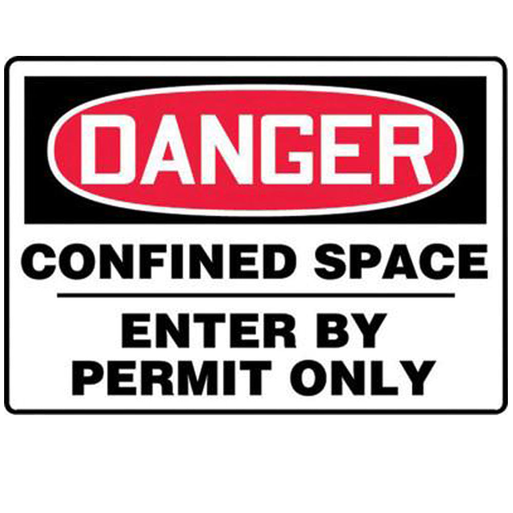 Accuform Signs 10" X 14" Black, Red And White 0.055" Plastic Sign "DANGER CONFINED SPACE ENTER BY PERMIT ONLY" With 3/16" Mounting Hole And Round Corner-eSafety Supplies, Inc
