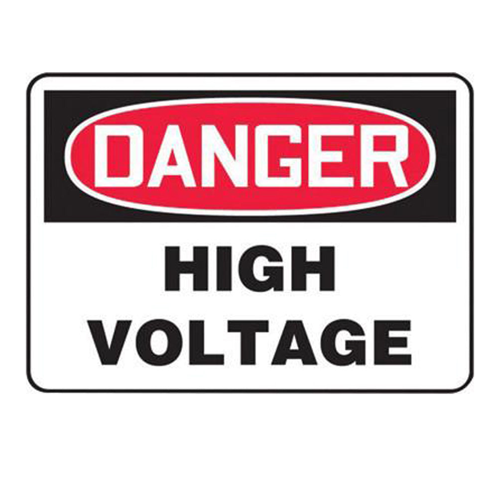 Accuform Signs 7" X 10" Black, Red And White 0.040" Aluminum Electrical Sign "DANGER HIGH VOLTAGE" With Round Corner-eSafety Supplies, Inc