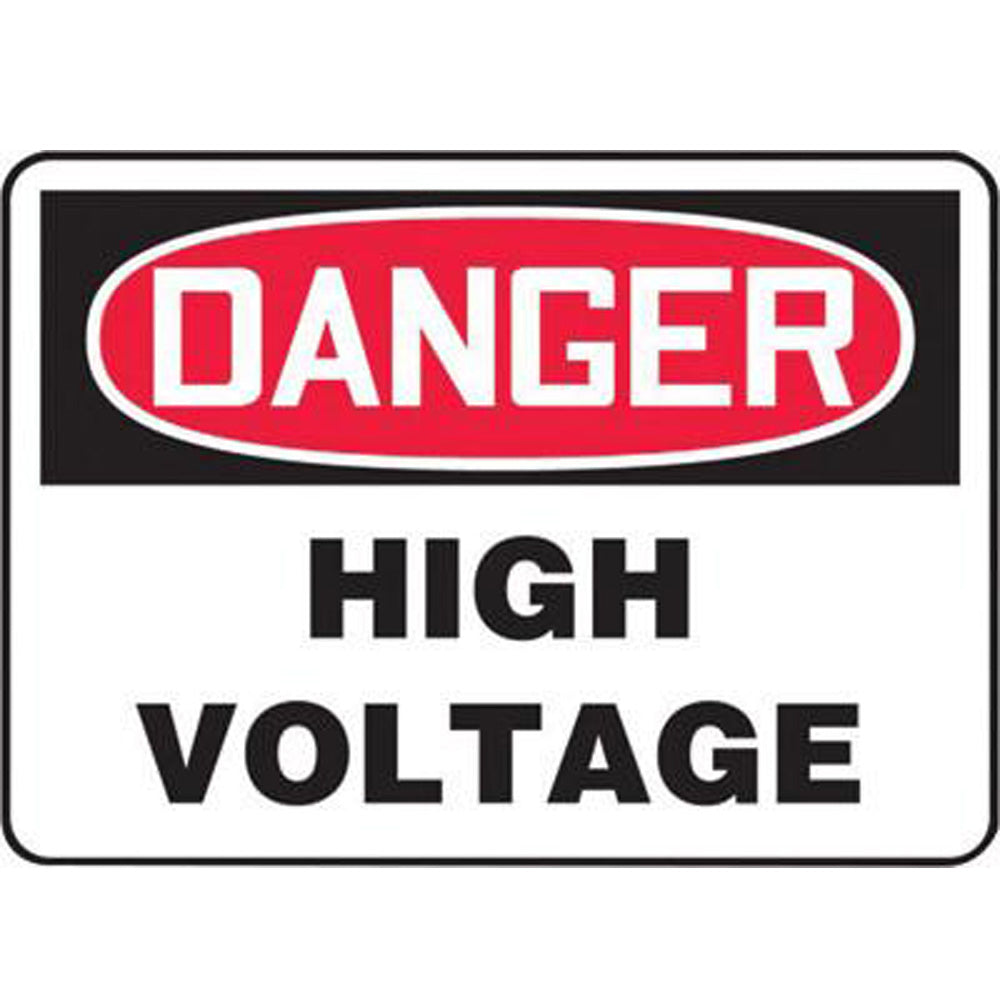 Accuform Signs 7" X 10" Black, Red And White 0.055" Plastic Electrical Sign "DANGER HIGH VOLTAGE" With 3/16" Mounting Hole And Round Corner-eSafety Supplies, Inc