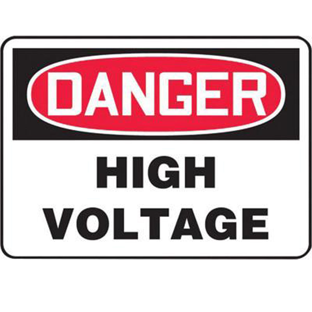 Accuform Signs 10" X 14" Black, Red And White 0.055" Plastic Electrical Sign "DANGER HIGH VOLTAGE" With 3/16" Mounting Hole And Round Corner-eSafety Supplies, Inc