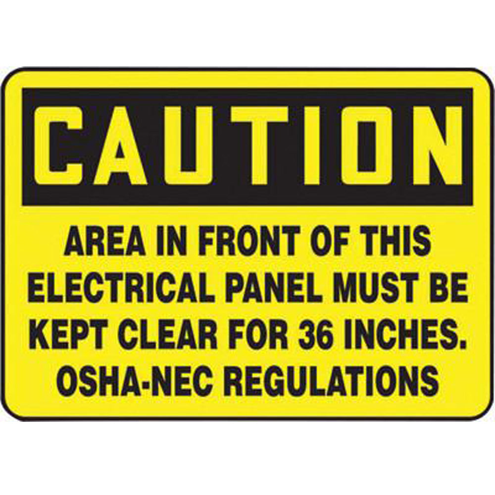 Accuform Signs 10" X 14" Black And Yellow 0.055" Plastic Electrical Sign "CAUTION AREA IN FRONT OF THIS ELECTRICAL PANEL MUST BE KEPT CLEAR FOR 36 INCHES. OSHA-NEC REGULATIONS" With-eSafety Supplies, Inc