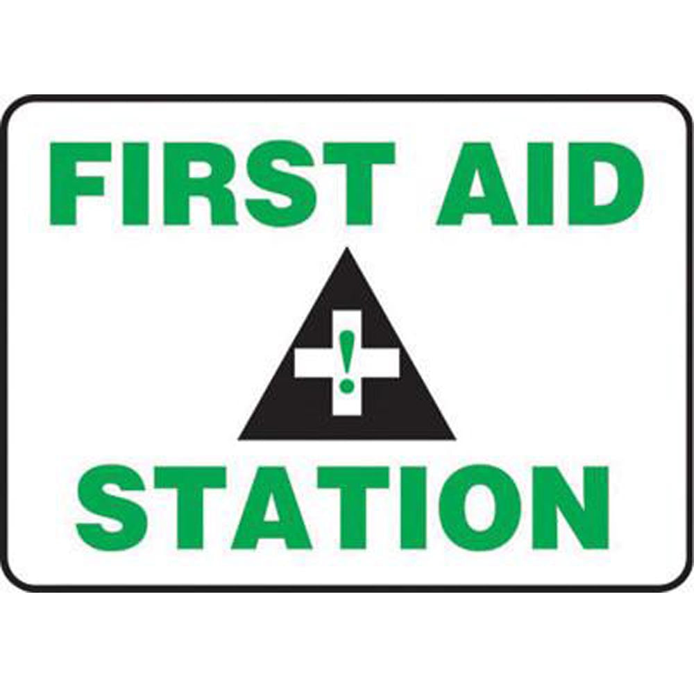 Accuform Signs 10" X 14" Black, Green And White 0.040" Aluminum First Aid Sign "FIRST AID STATION " With Round Corner