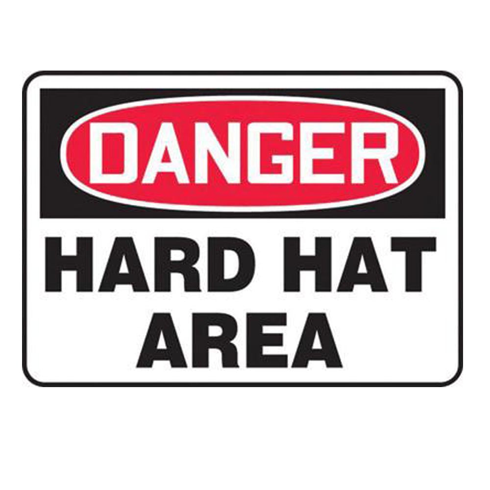 Accuform Signs 7" X 10" Black, Red And White 0.055" Plastic PPE Sign "DANGER HARD HAT AREA" With 3/16" Mounting Hole And Round Corner-eSafety Supplies, Inc