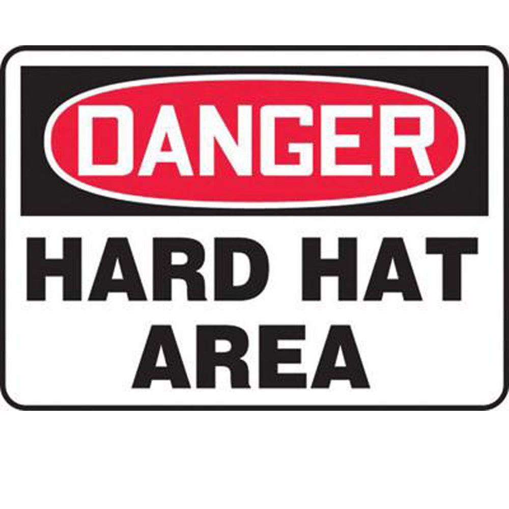 Accuform Signs 7" X 10" Black, Red And White 4 mils Adhesive Vinyl PPE Sign "DANGER HARD HAT AREA"-eSafety Supplies, Inc