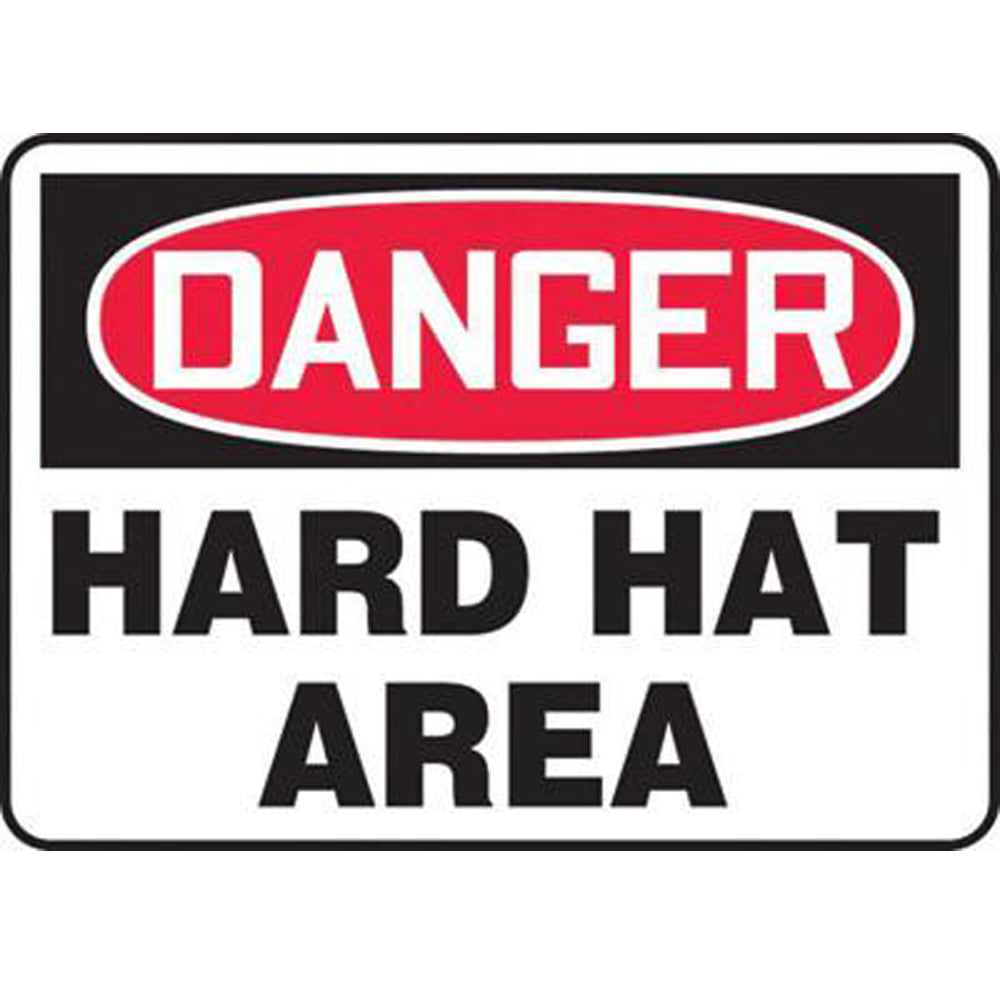 Accuform Signs 10" X 14" Black, Red And White 4 mils Adhesive Vinyl PPE Sign "DANGER HARD HAT AREA"-eSafety Supplies, Inc