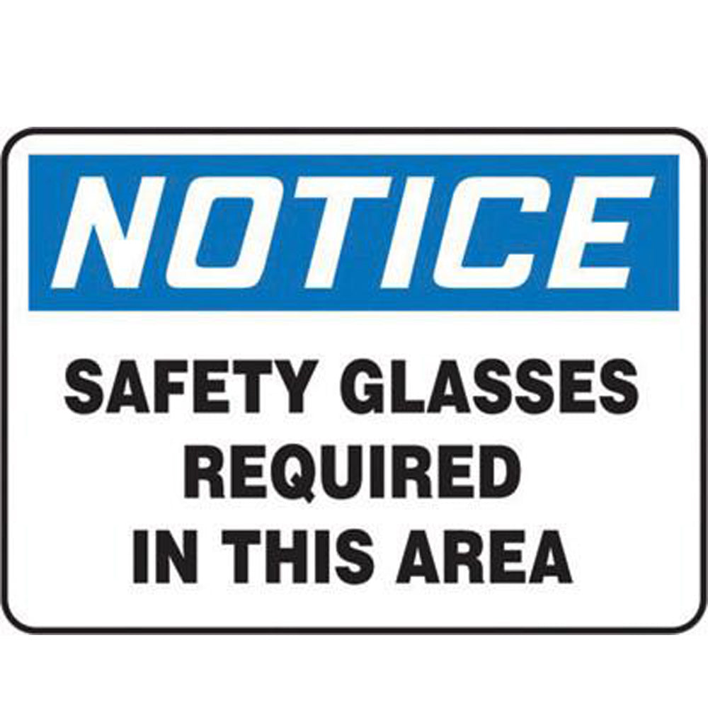 Accuform Signs 7" X 10" Black, Blue And White 0.055" Plastic PPE Sign "NOTICE SAFETY GLASSES REQUIRED IN THIS AREA" With 3/16" Mounting Hole And Round Corner-eSafety Supplies, Inc
