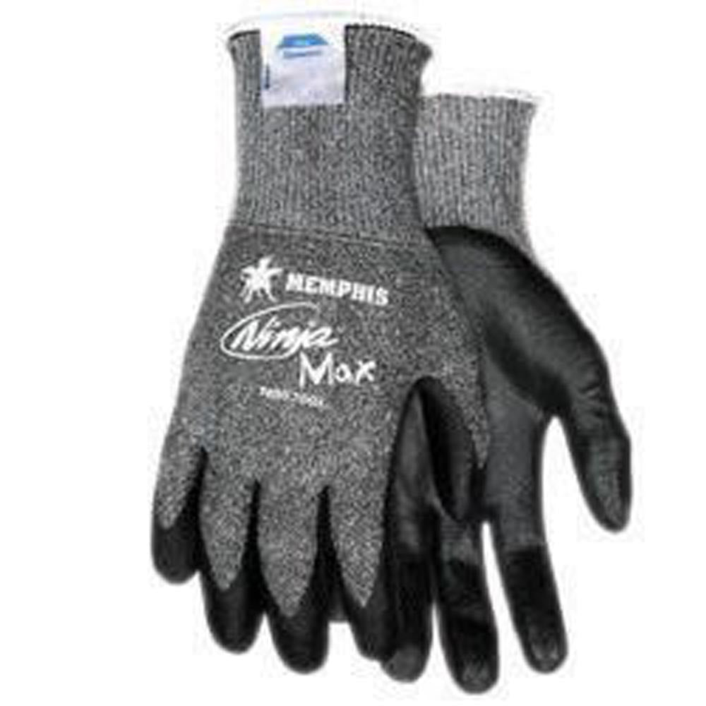 Memphis Medium Ninja Max 10 Gauge Cut Resistant Black Bi-Polymer Palm And Fingertip Coated Work Gloves With Dyneema And Lycra Liner And Knit Wrist-eSafety Supplies, Inc