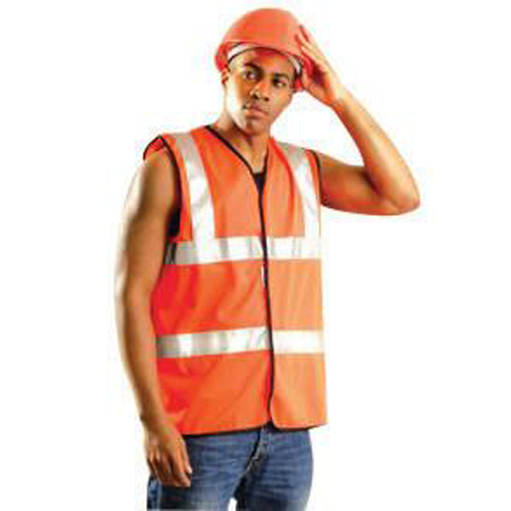 OccuNomix Medium Hi-Viz Orange OccuLux Premium Light Weight Solid Cool Polyester Tricot Class 2 Dual Stripe Full Sleeveless Traffic Vest With Front Hook And Loop Closure And-eSafety Supplies, Inc