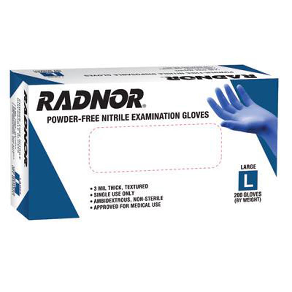 Radnor Medium Blue 9 1/2" 3 mil Medical Exam Grade Latex-Free Nitrile Ambidextrous Non-Sterile Powder-Free Disposable Gloves With Textured Finish-eSafety Supplies, Inc