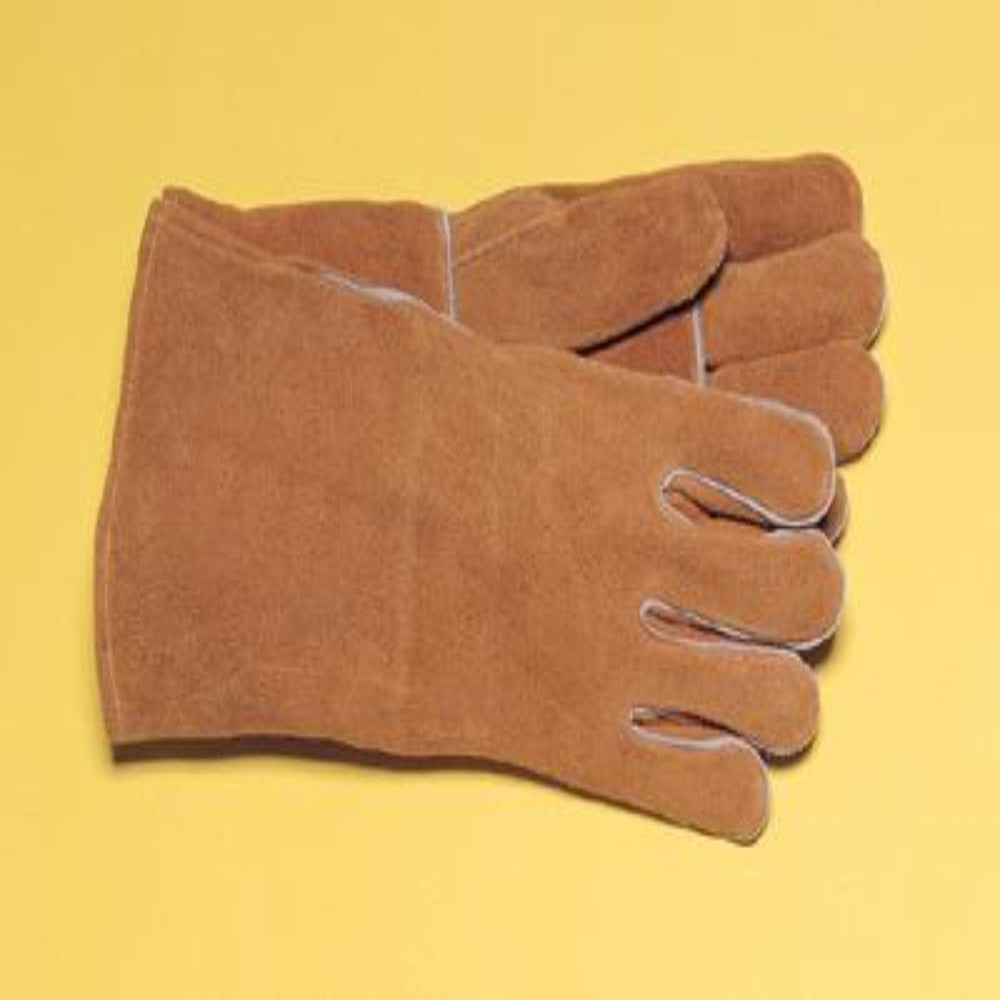 Radnor Large Bourbon Brown 14" Select Shoulder Split Cowhide Cotton Lined Welders Gloves With Reinforced, Straight Thumb-eSafety Supplies, Inc