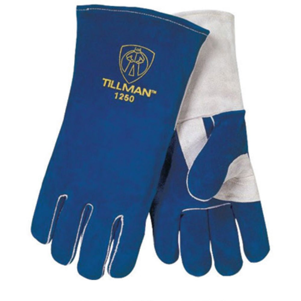 Tillman Large 14" Blue And Pearl Gray Side Split Cowhide Stick Welders Gloves With Kevlar Thread Locking Stitch-eSafety Supplies, Inc