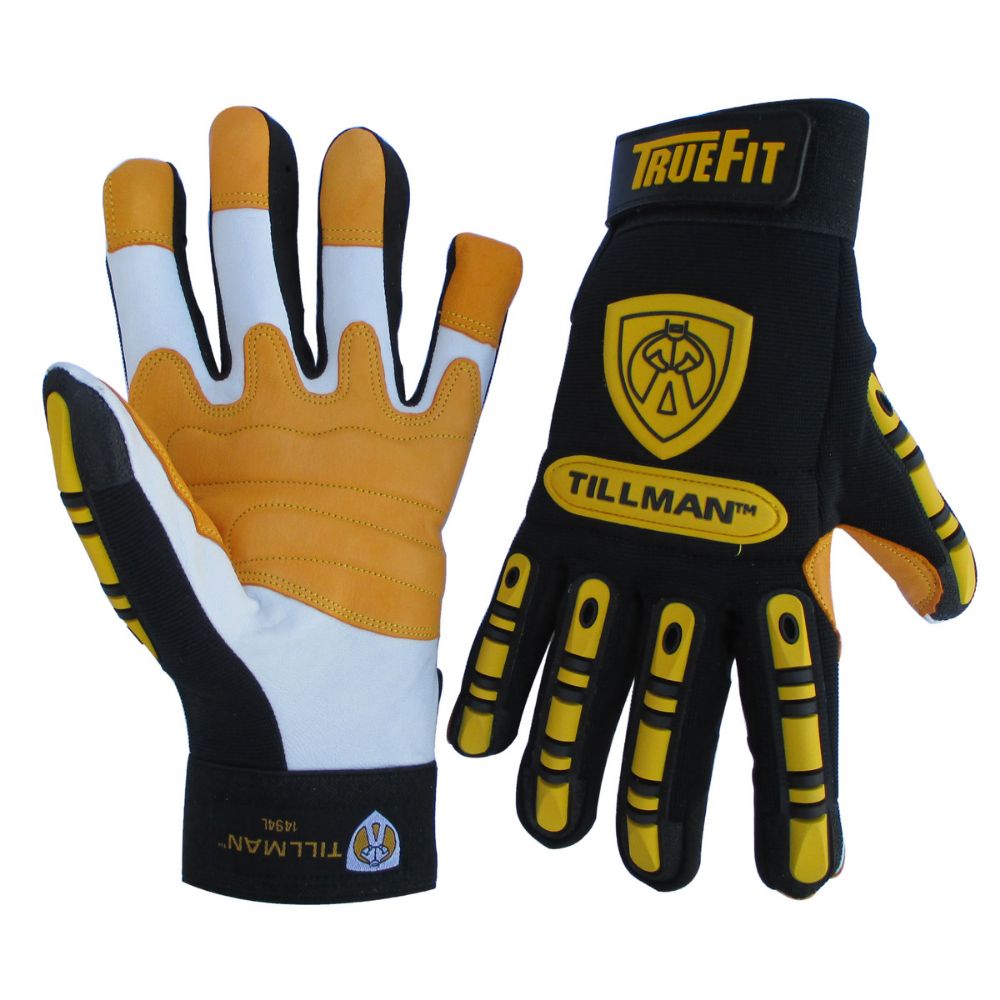 Tillman Black, Pearl And Gold TrueFit Leather And Spandex Full Finger Impact Protected Mechanics Gloves-eSafety Supplies, Inc
