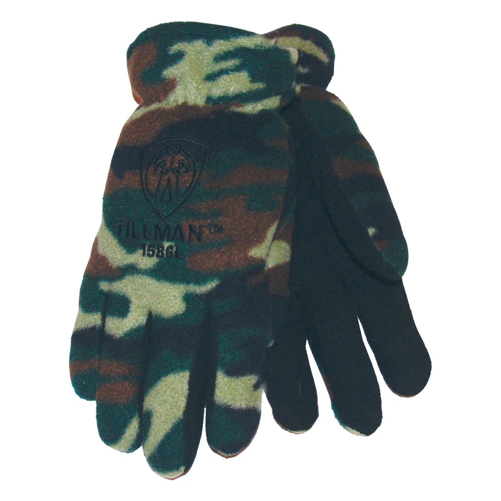 Tillman Camouflage And Black Polar Fleece And Leather ColdBlock/Cotton/Polyester Lined Cold Weather Gloves-eSafety Supplies, Inc