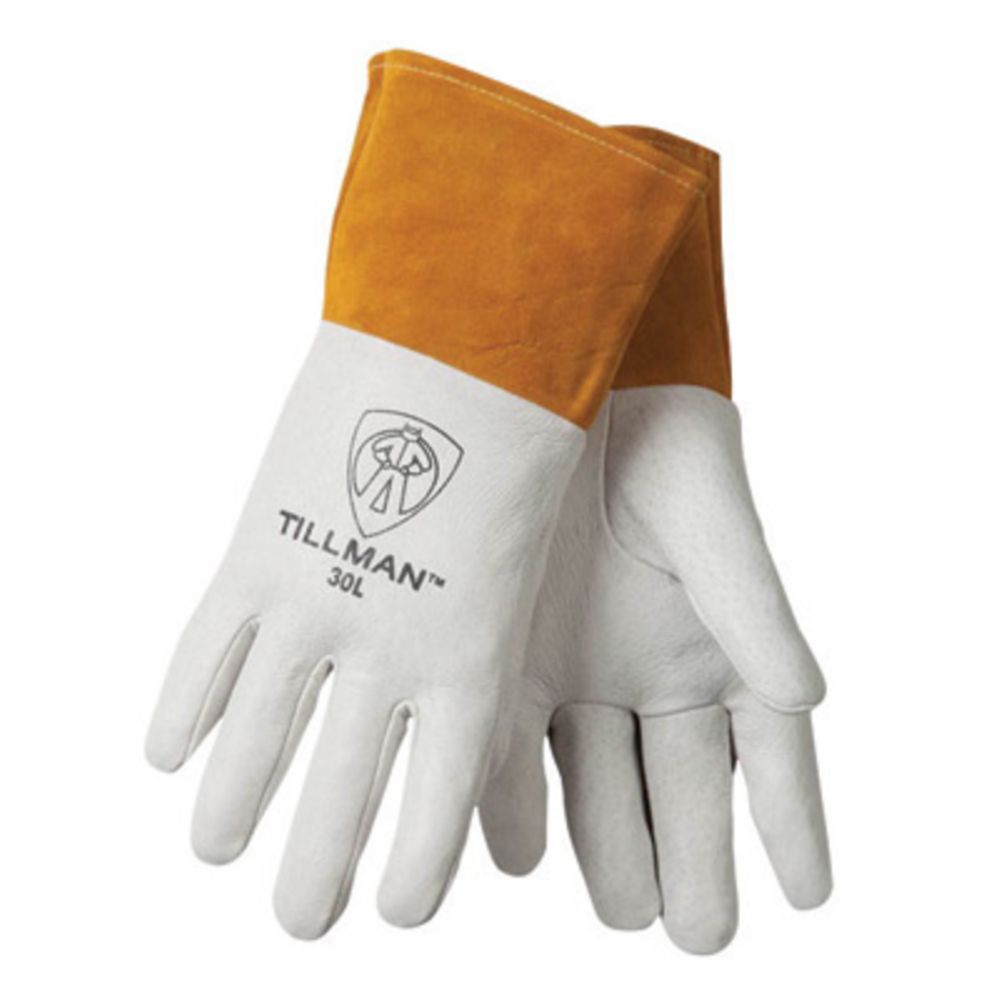 Tillman Pearl And Gold Top Grain Pigskin Leather TIG Welders Gloves With Kevlar Thread Locking Stitch (Carded)-eSafety Supplies, Inc