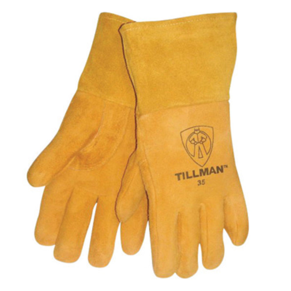 Tillman Large 12" Gold Deerskin Cotton/Foam Lined Premium Grade MIG Welders Gloves With Straight Thumb, 4" Gauntlet Cuff And Kevlar Lock Stitching-eSafety Supplies, Inc