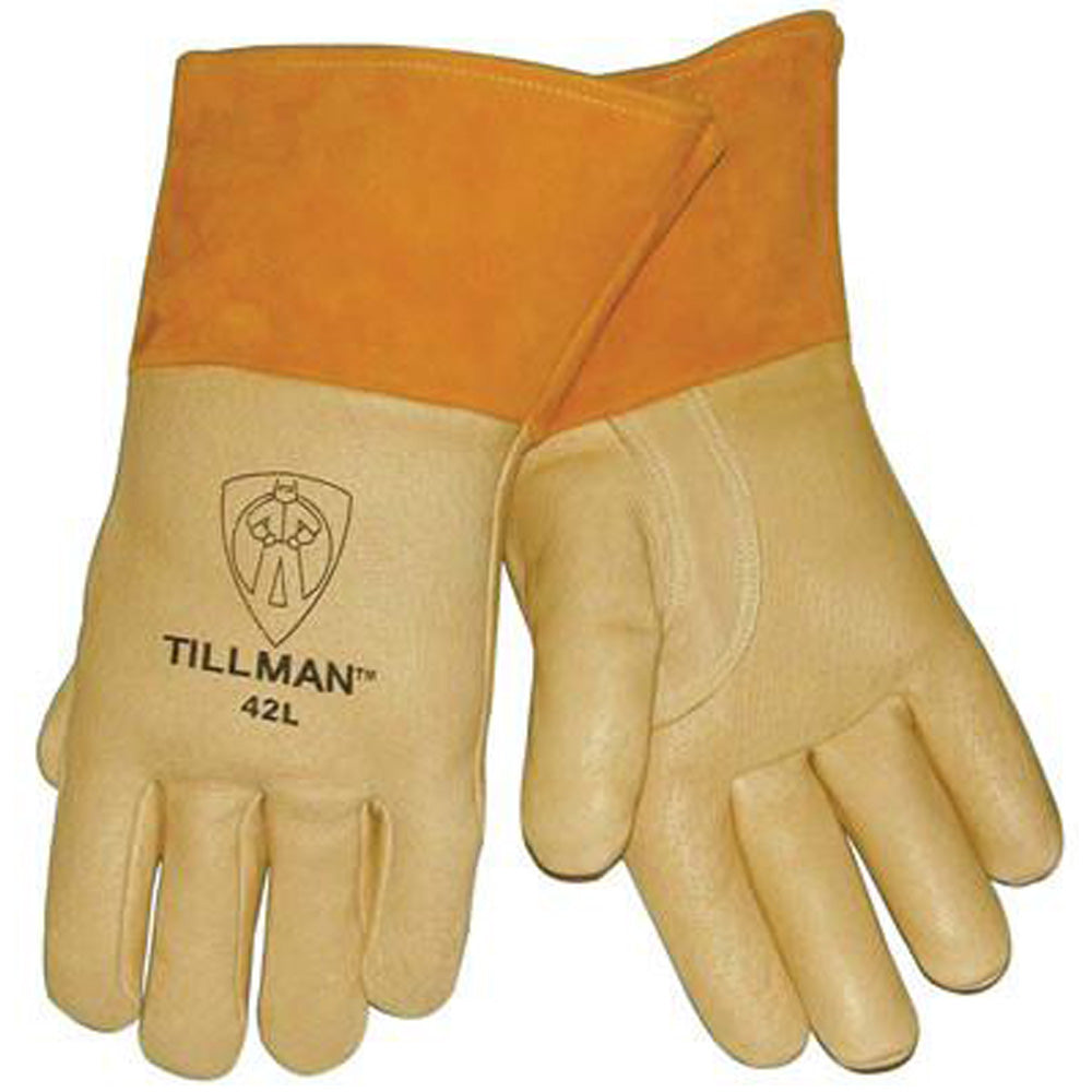 Tillman Large Brown Top Grain Pigskin Cotton/Foam Lined Premium Grade MIG Welders Gloves With Straight Thumb, 4" Cuff And Kevlar Lock Stitching-eSafety Supplies, Inc