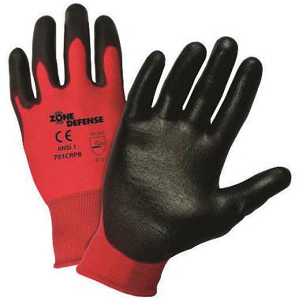 West Chester Small Zone Defense Cut And Abrasion Resistant Black Polyurethane Dipped Palm Coated Work Gloves With Elastic Knit Wrist-eSafety Supplies, Inc