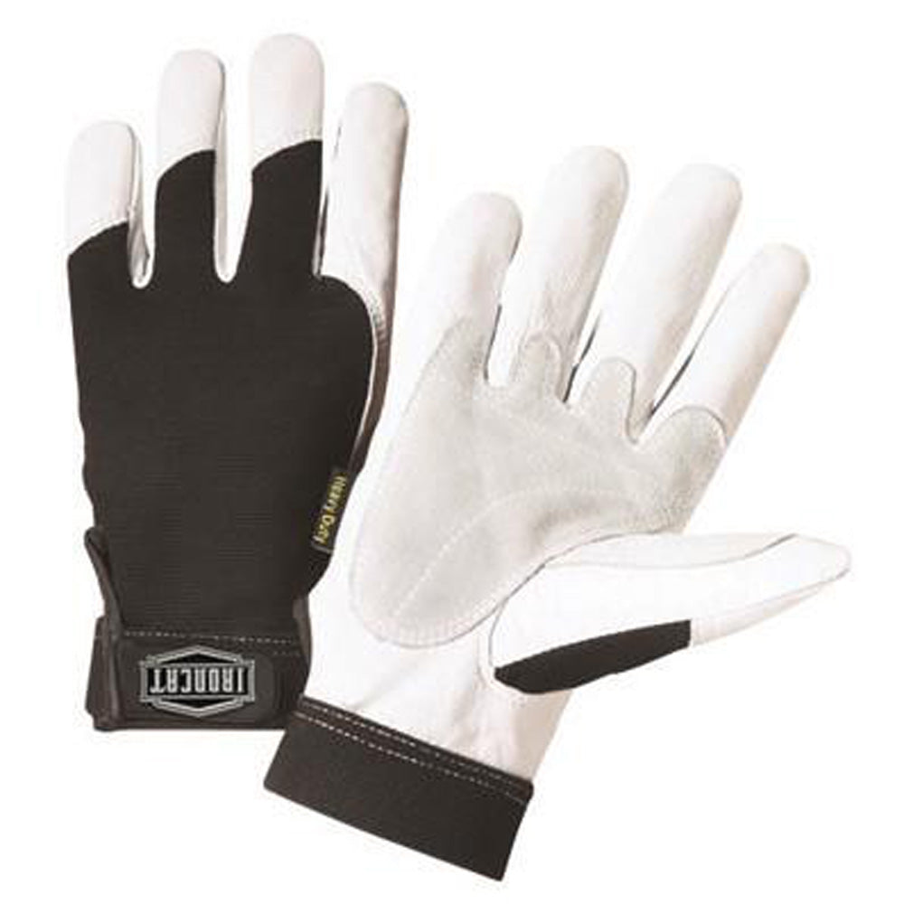 West Chester Large Black And White Ironcat Full Finger Split Kevlar And Goatskin Heavy Duty Mechanics Gloves With Hook And Loop Wrist And Spandex Back