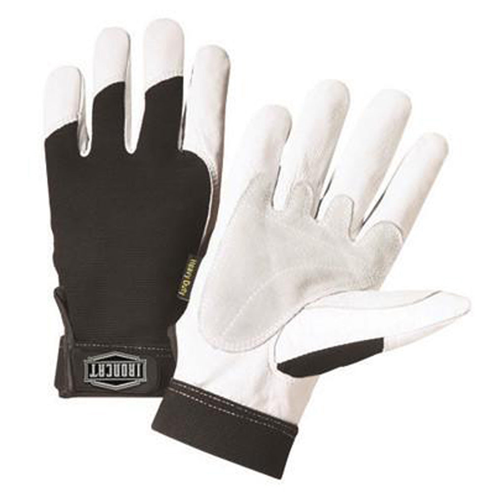 West Chester 2X Black And White Ironcat Full Finger Split Kevlar And Goatskin Heavy Duty Mechanics Gloves With Hook And Loop Wrist And Spandex Back