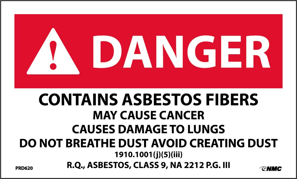 Labels, Danger Contains Asbestos Fibers May Cause Cancer Causes Damage To Lungs, 3 X 5, Ps Paper, 500/Rl - PRD620-eSafety Supplies, Inc