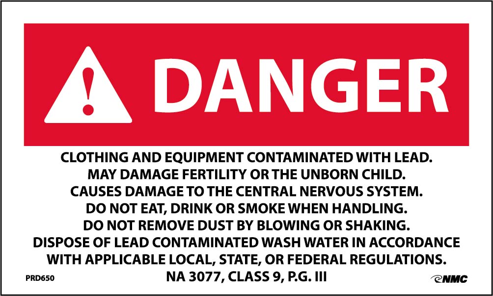 Labels, Danger Clothing And Equipment Contaminated With Lead. Na 3077, Class 9, P.G. Iii, 3X5, Ps Paper, 500/Rl - PRD650-eSafety Supplies, Inc