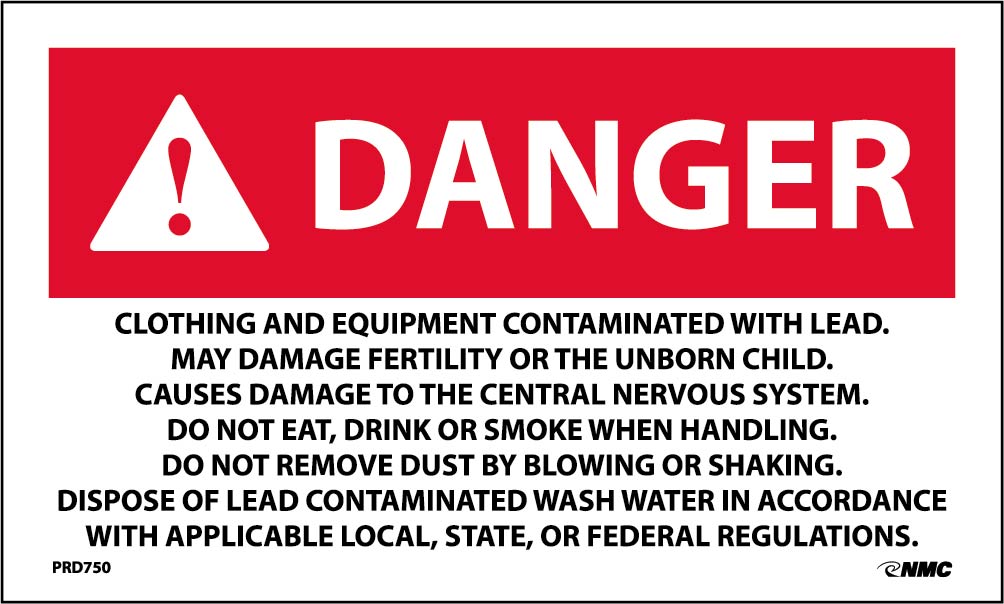 Labels, Danger Clothing And Equipment Contaminated With Lead, 3X5, Ps Paper, 500/Rl - PRD750-eSafety Supplies, Inc