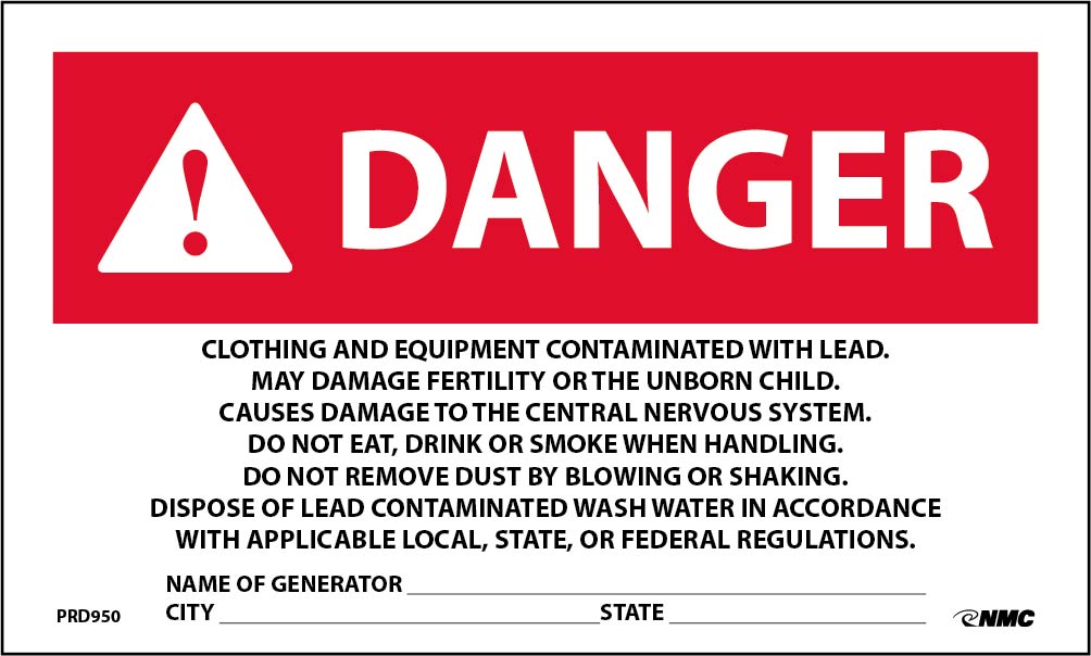 Labels, Clothing And Equipment Contaminated With Lead, 3X5, Ps Paper, 500/Rl - PRD950-eSafety Supplies, Inc