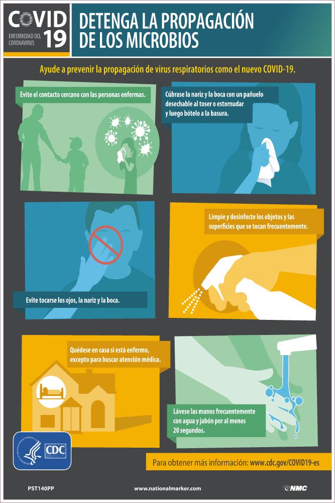 STOP THE SPREAD OF GERMS, POSTER, SPANISH 18" x 12" PAPER-eSafety Supplies, Inc