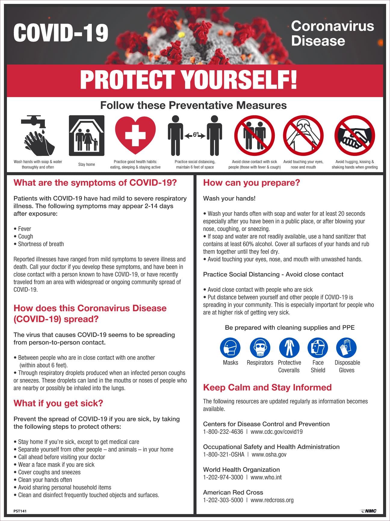COVID-19 PROTECT YOURSELF! POSTER 24" X 18" Polytag-eSafety Supplies, Inc