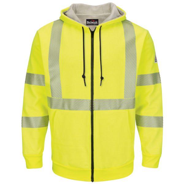 Bulwark Men's Long Hi-Visibility Zip-Front Hooded Fleece Sweatshirt With Waffle Lining-eSafety Supplies, Inc