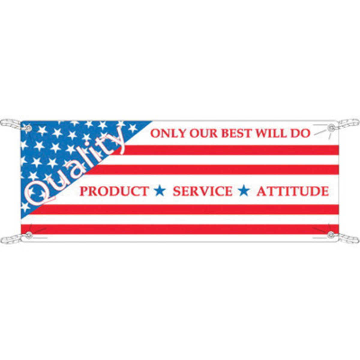 Brady® 3.5' X 10' X .055" Blue/Red On White .0551" Polyethylene Safety Banner "QUALITY - ONLY YOUR BEST WILL DO"-eSafety Supplies, Inc