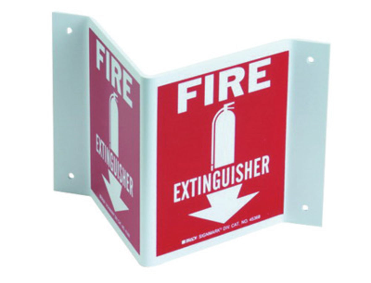 Brady® 5 1/2" X 10" X 1/10" White On Red B-493 Polystyrene High Visibility Rigid Fire Extinguisher Sign "FIRE EXTINGUISHER" (With Pictogram)-eSafety Supplies, Inc