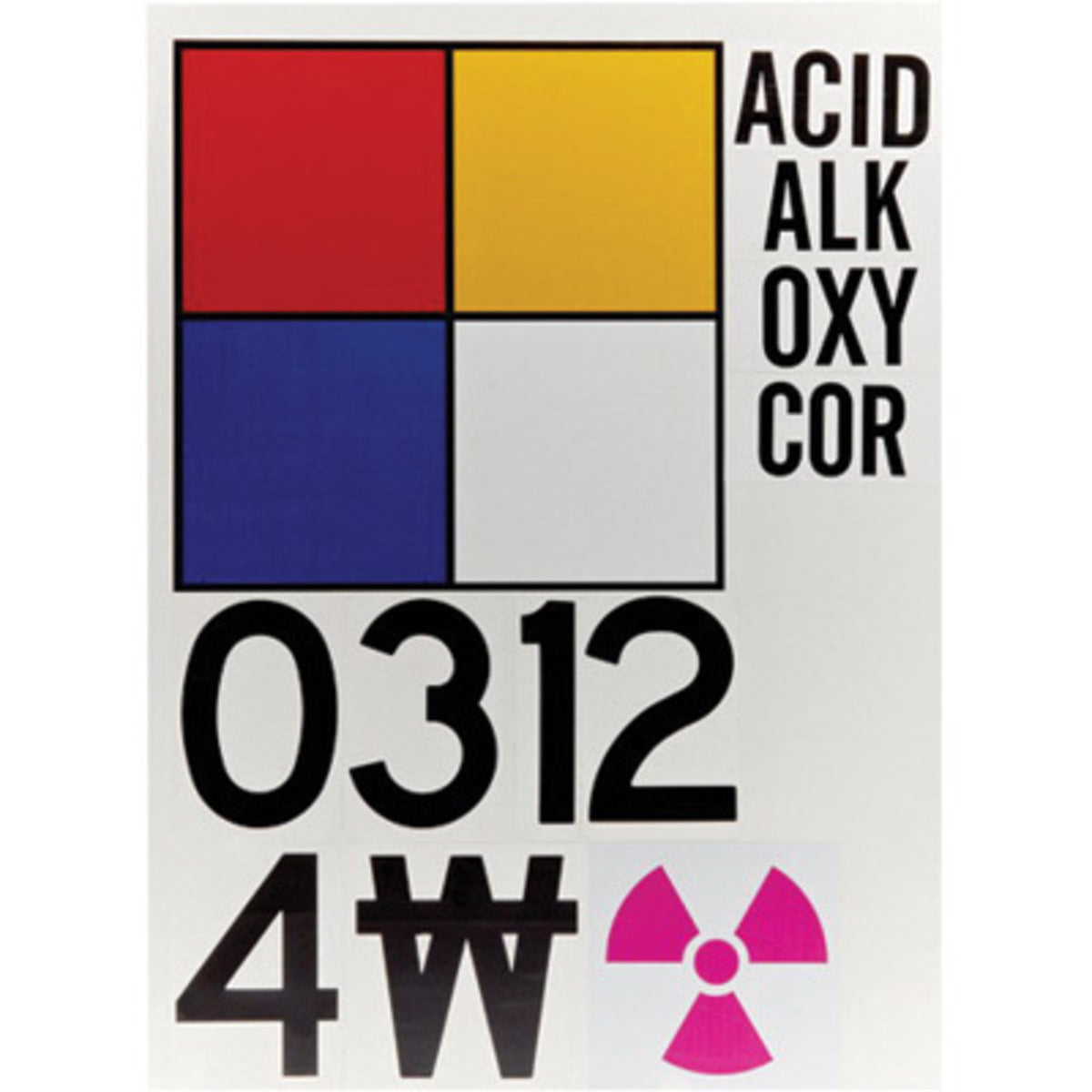 Brady® 15" X 15" X .004" Black/Blue/Red/Yellow On White .004" B-7569 Vinyl Safety Sign Kit "ACID ALK OXY COR"-eSafety Supplies, Inc