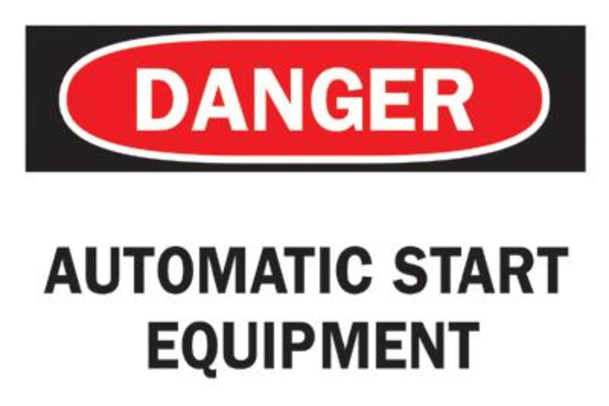 Brady® 10" X 14" X 1/10" Black/Red On White .0984" B-120 Fiberglass Danger Sign "AUTOMATIC START EQUIPMENT"-eSafety Supplies, Inc