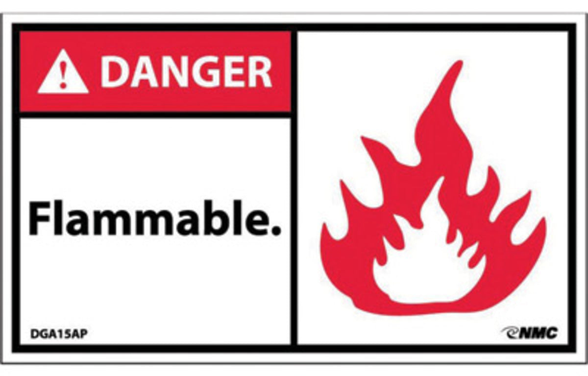 NM 3" X 5" Black, Red And White 0.0045" Pressure Sensitive Vinyl Rectangle ANSI Sign "DANGER FLAMMABLE (With Graphic)"-eSafety Supplies, Inc