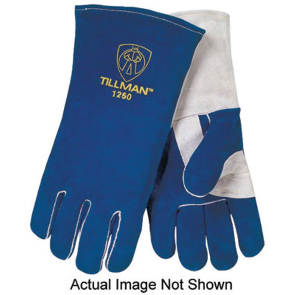 Tillman 14" Blue And Pearl Gray Premium Side Split Cowhide Leather Cotton/Foam Lined Stick Welders Gloves With Welted Fingers And Kevlar Thread Locking Stitch-eSafety Supplies, Inc