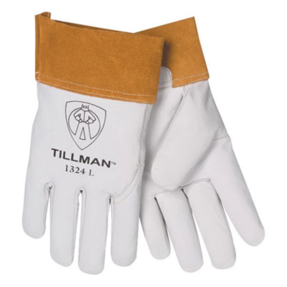 Tillman Small 12" Pearl And Gold Top Grain Goatskin Unlined TIG Welders Gloves With 4" Cuff And Kevlar Thread Locking Stitch (Carded)-eSafety Supplies, Inc