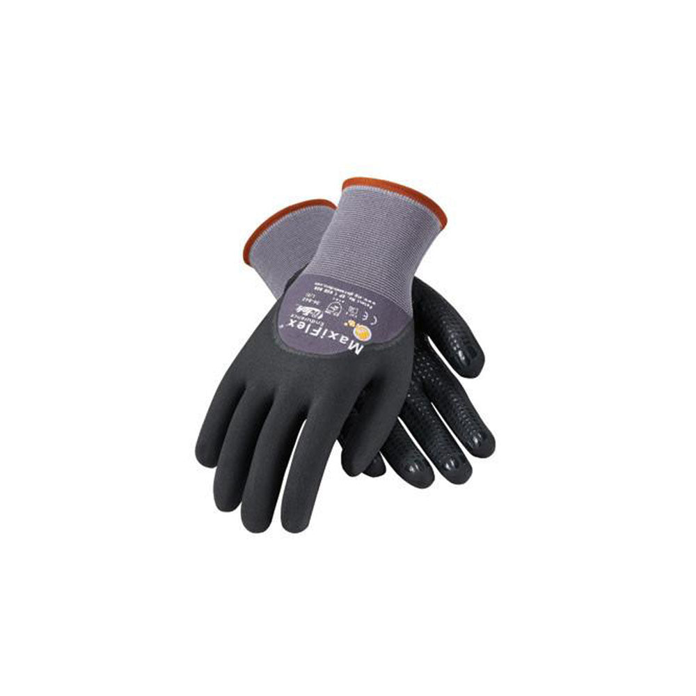 Protective Industrial Products 34-845/L Large MaxiFlex Endurance by ATG 15 Gauge Abrasion Resistant Black Micro-Foam Nitrile Palm And Fingertip Coated Work Gloves With Gray Seamless Knit-eSafety Supplies, Inc