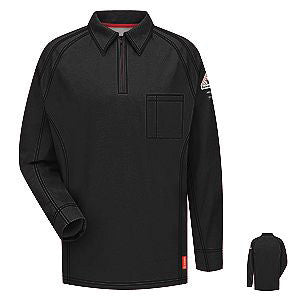 VF Imagewear Bulwark IQ 4X Black 5.3 Ounce 69% Cotton 25% Polyester 6% Polyoxadiazole Men's Long Sleeve Flame Resistant Polo Shirt With Concealed Pencil Stall, Chest Pocket And Sleeve Pocket-eSafety Supplies, Inc