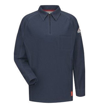 VF Imagewear Bullwark iQ Series X-Large Regular Dark Blue 5.3 Ounce Lightweight 69% Cotton 25% Polyester 6% Polyoxadiazole Men's Flame Resistant Long Sleeve Polo Shirt With Placket