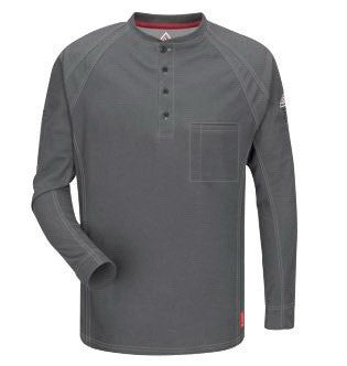 VF Imagewear Bullwark iQ Series X-Large Regular Charcoal 5.3 Ounce Lightweight 69% Cotton 25% Polyester 6% Polyoxadiazole Men's Flame Resistant Long Sleeve Henley Shirt With 4 Button-eSafety Supplies, Inc