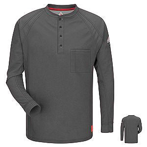 VF Imagewear Bulwark IQ Medium Charcoal 5.3 Ounce 69% Cotton 25% Polyester 6% Polyoxadiazole Men's Long Sleeve Flame Resistant Henley Shirt With Concealed Pencil Stall And Chest Pocket-eSafety Supplies, Inc