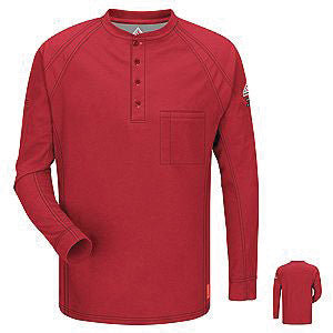 VF Imagewear Bulwark IQ 3X Red 5.3 Ounce 69% Cotton 25% Polyester 6% Polyoxadiazole Men's Long Sleeve Flame Resistant Henley Shirt With Concealed Pencil Stall And Chest Pocket