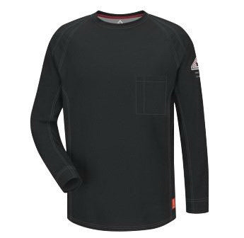 VF Imagewear Bullwark iQ Series X-Large Regular Black 5.3 Ounce Lightweight 69% Cotton 25% Polyester 6% Polyoxadiazole Men's Flame Resistant Long Sleeve T-Shirt With Chest Pocket With Pencil Stall-eSafety Supplies, Inc