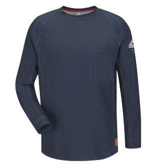 VF Imagewear Bullwark iQ Series Medium Regular Dark Blue 5.3 Ounce Lightweight 69% Cotton 25% Polyester 6% Polyoxadiazole Men's Flame Resistant Long Sleeve T-Shirt With Chest Pocket With Pencil Stall-eSafety Supplies, Inc